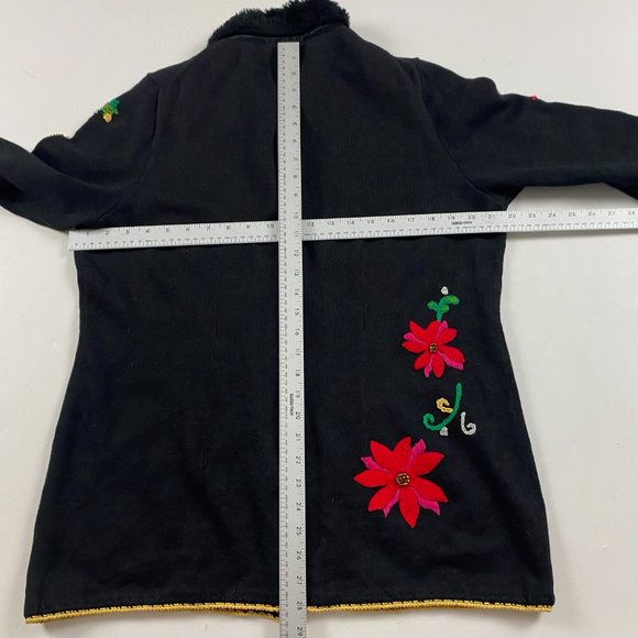 Vintage 90s Michael Simon Embroidered Cardigan Sweater Women's XL Poinsettia - Picture 8 of 10